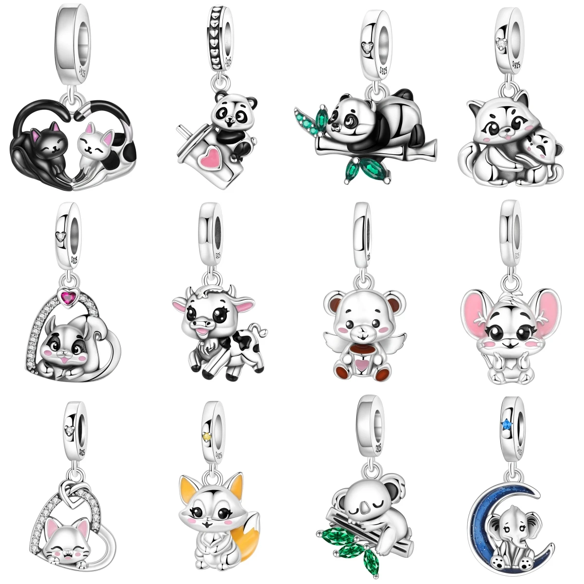 Orstarry 925er Sterlingsilber, herzförmige Katze, Original-Anhänger, Armband, Charms, Schmuck, Party-Perlen, DIY, trendige Geschenke, Zubehör
