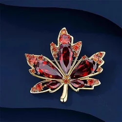 Fashion Red Crystal Maple Leaf Shaped Brooches Women Clothing Coat Jewelry Accessories Gifts