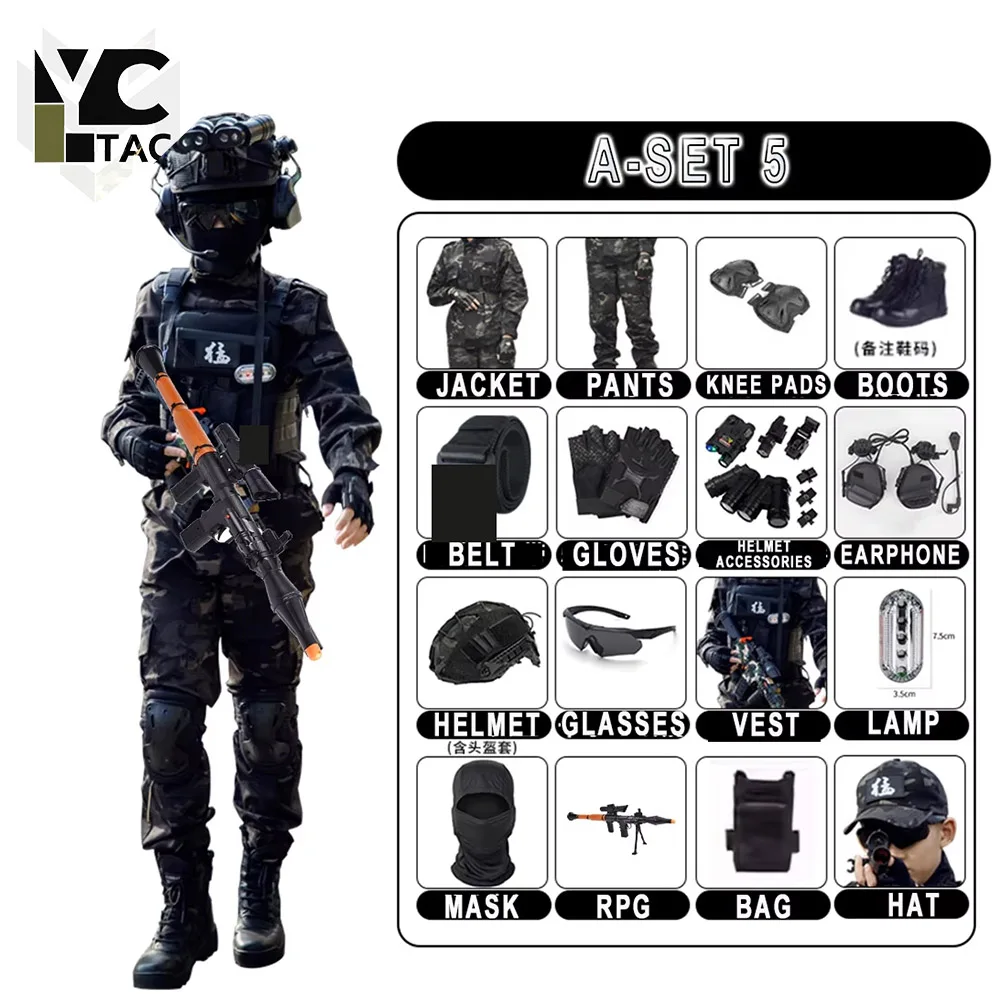 YCTAC Kids Camouflage Set Boys Girls Military Uniform Tactical Clothing Long Sleeve Outdoor Hunting Camping CS Costume