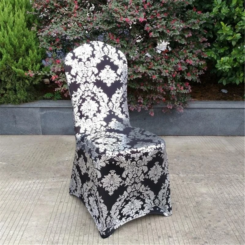  Chair Cover Gold Foil Print Elastic Chair Slipcovers Washable Stretch Fabric for Holiday and Conference Room Chairs