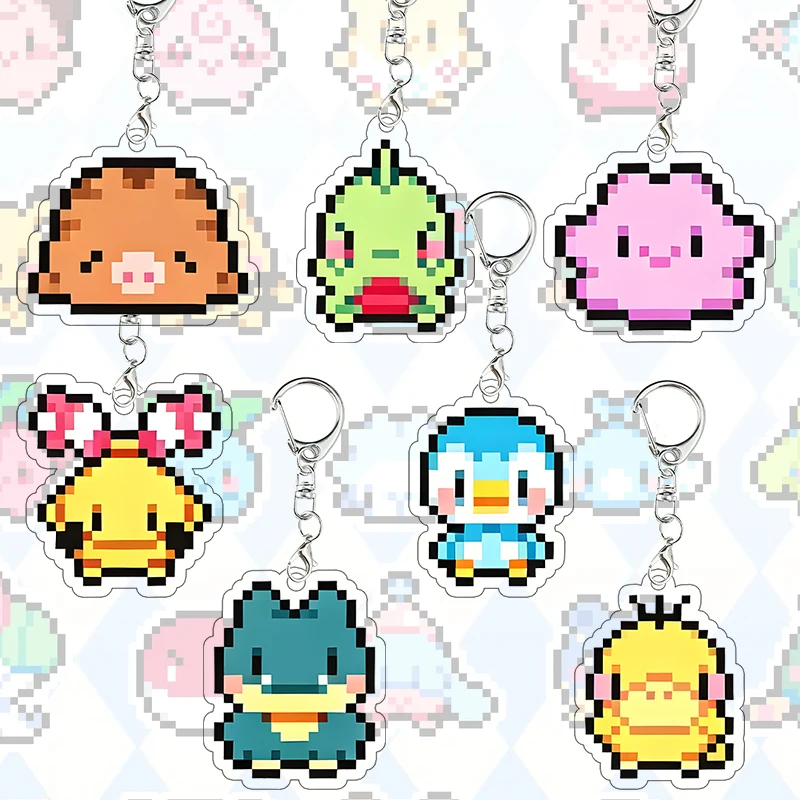Cute Pixel Bulbasaur Acrylic Keychain Ditto Snorlax Backpack Pendant Bag Psyduck Decoration Accessories Game Cosplay Props Gift