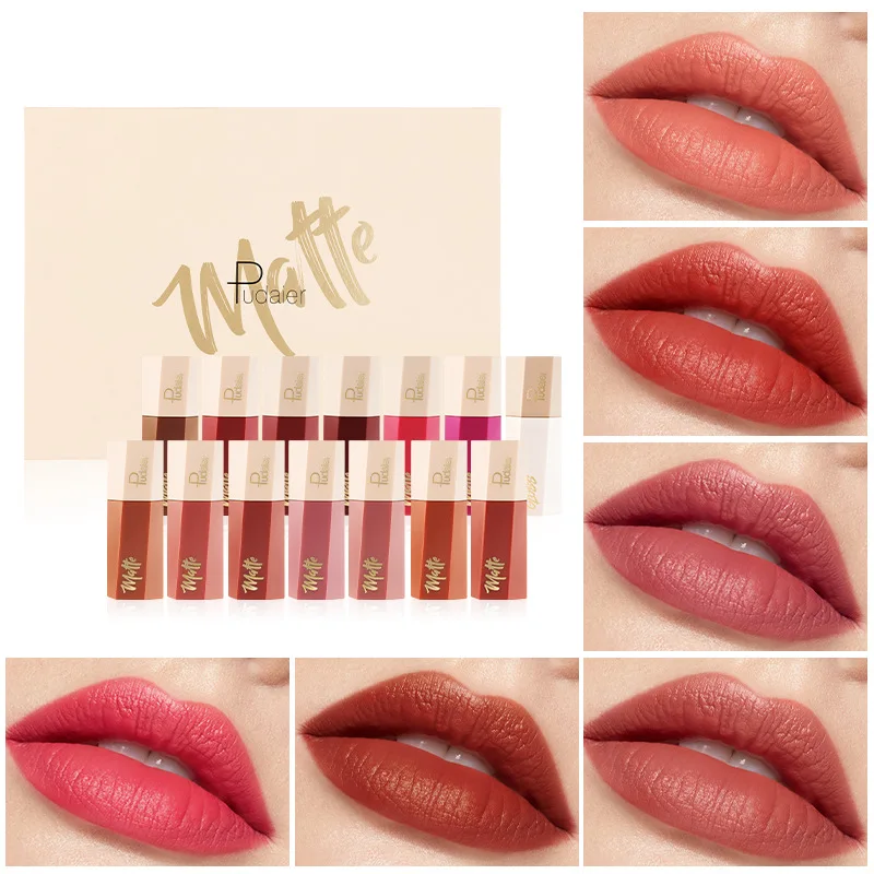 14Pcs/Lot Pudaier Matte Lip Gloss Long Lasting Waterproof Velvet Liquid Lipstick Moisturizer Glass Lip Oil Makeup Cosmetics