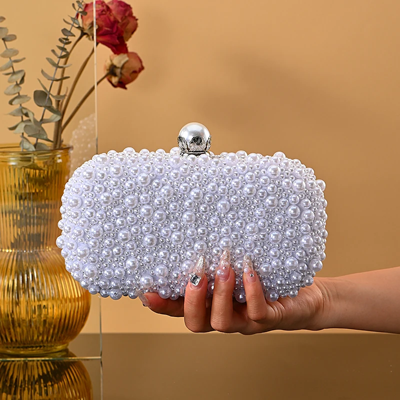 Luxury handmade wedding evening bag chain shoulder bag Full Beaded clutch bag Ladies Artificial Pearls Handbag for Wedding Party