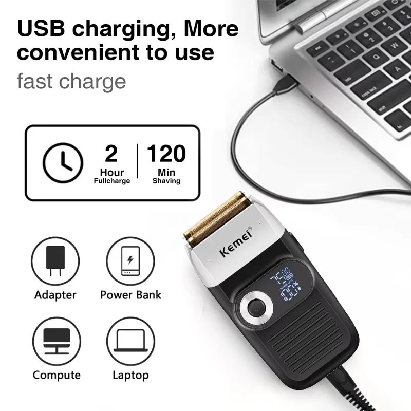 Kemei KM-2026 KM-2027 2 في 1 ماكينة حلاقة كهربائية قابلة للشحن LCD ماكينة حلاقة ترددية للرجال USB شحن أداة تهذيب اللحية #2