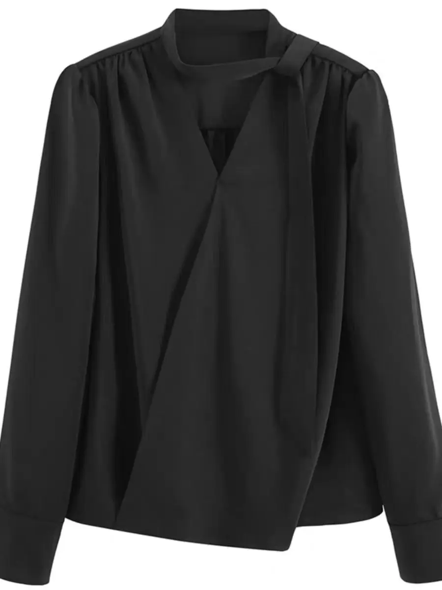 Blusas elegantes para mujer, camisas blancas de oficina para mujer, Tops elegantes de manga larga con cuello en V, moda coreana con cordones, ropa para mujer