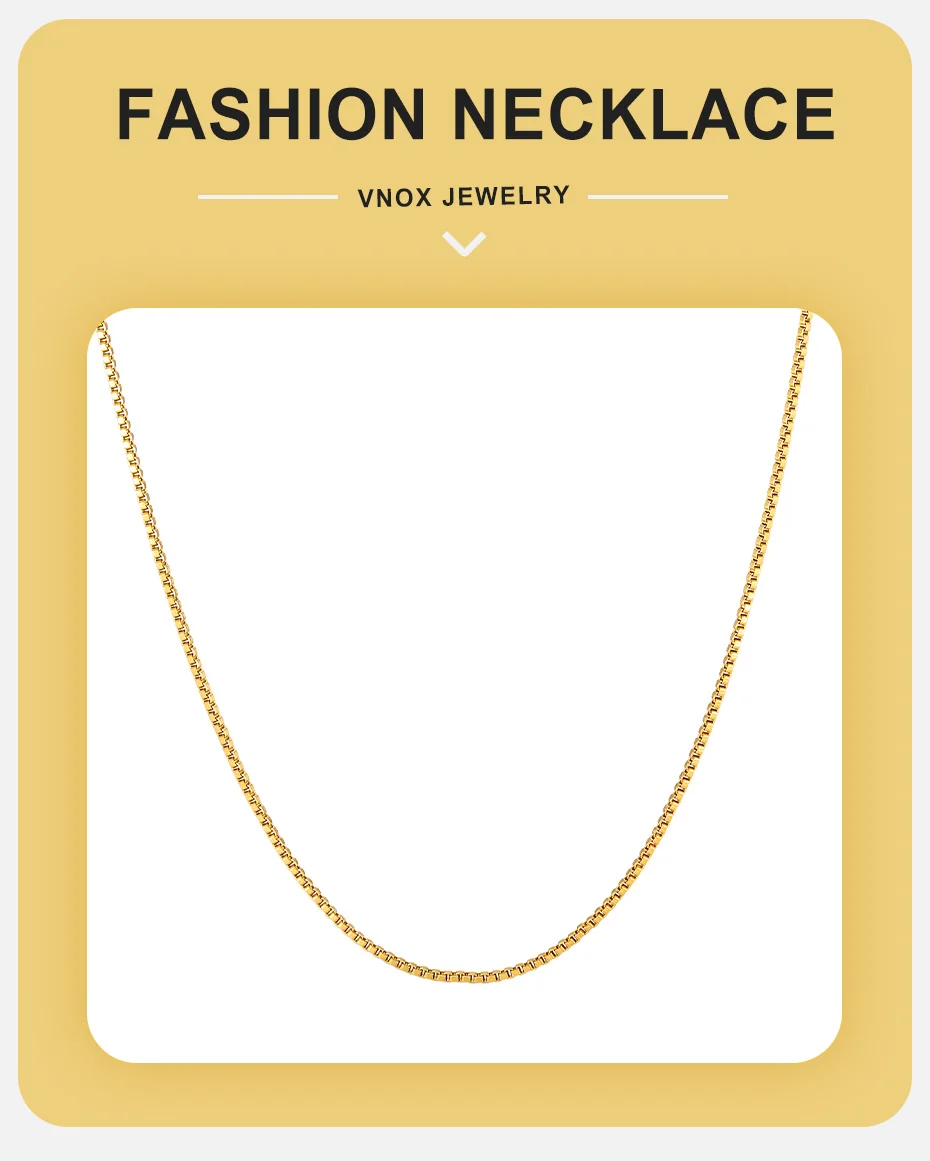 Vnox Minimalistische 1mm Kastenkette Halskette für Damen, vergoldeter Edelstahl, Halskette zum Schichten, lichtbeständiger Schmuck. – Detail 1