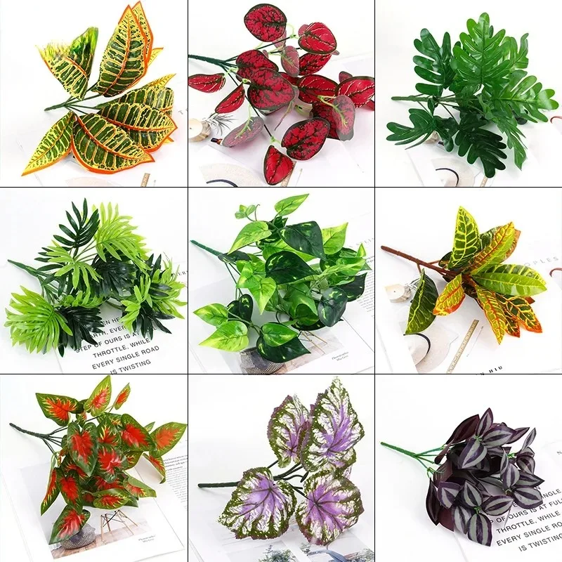 Planta Artificial para decoración de escritorio, accesorios de plantas verdes falsas, flores de plástico para decoración al aire libre, diseño de