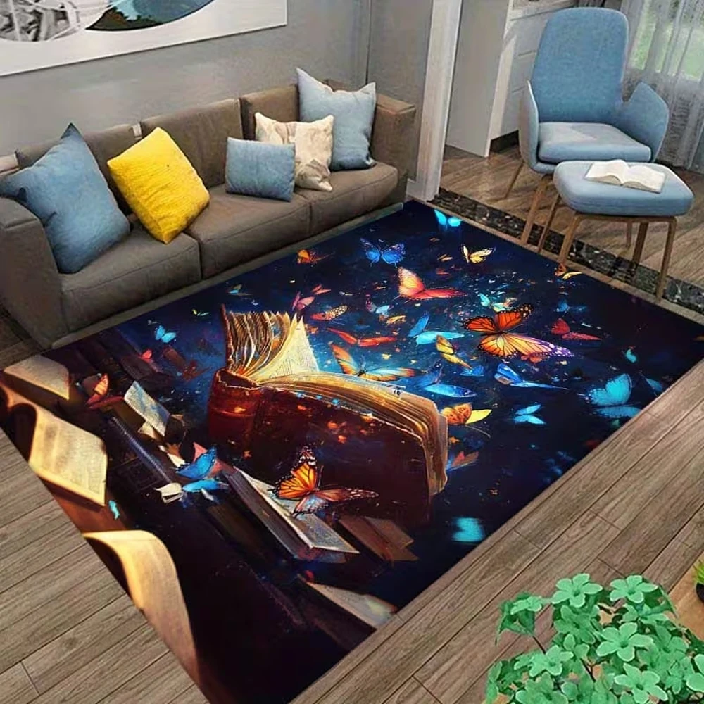 Enchanted Tree Library Art Area Rug Magical Book Inspired Floor Carpet for Living Room Bedroom Whimsical Home Decor