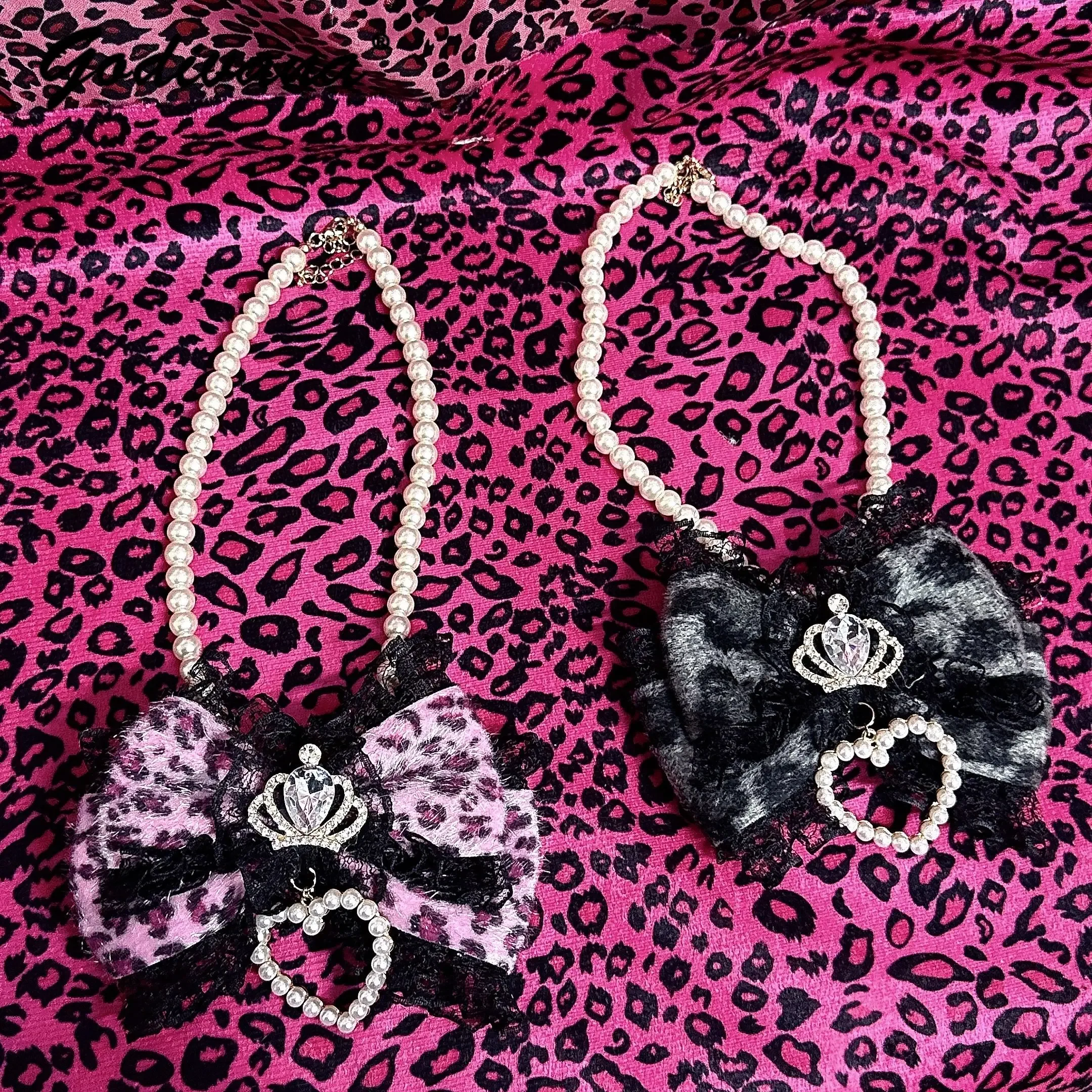 Mars Princess Handmade Jewelry Japanese Style Gal Series Hollow Heart Diamond Subculture Pearl Necklace for Girl Female