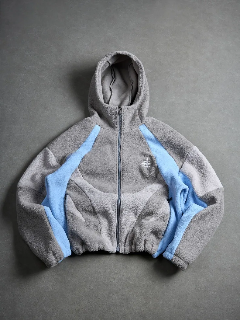Amerikanischer Patchwork-Polarfleece-Kapuzenpullover für Herren, Herbst-Winter Warmer Oversized Mantel, High Street Hip Hop Streetwear – Detail 17