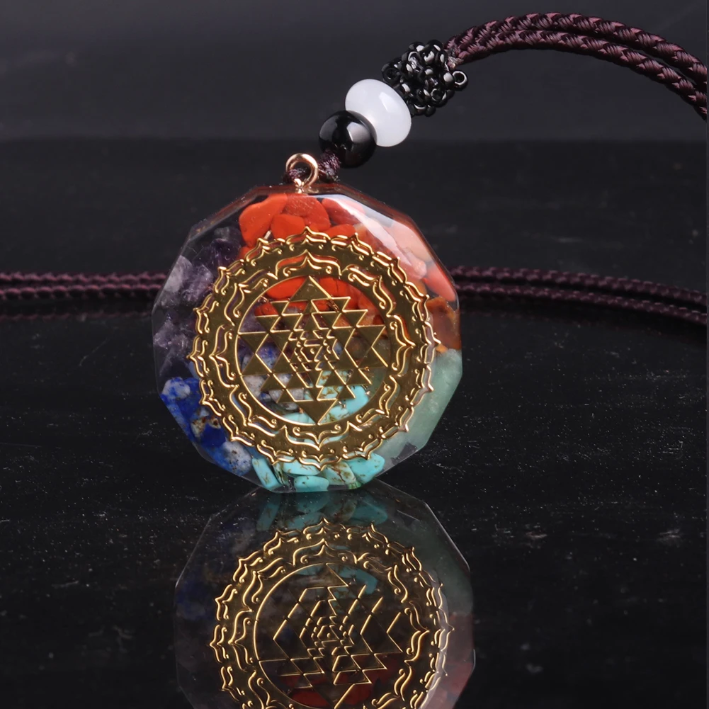 Orgonite Pendant Natural Amethyst and Resin Metatron Pendant Healing Necklace Energy Meditation Protection Sweater Chain Jewelry
