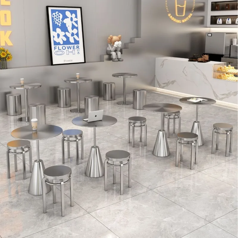 Internet Famous Milk Tea Stainless Steel Tables Commercial Circular Bar Leisure Negotiation Area Table Industrial Style Sofa