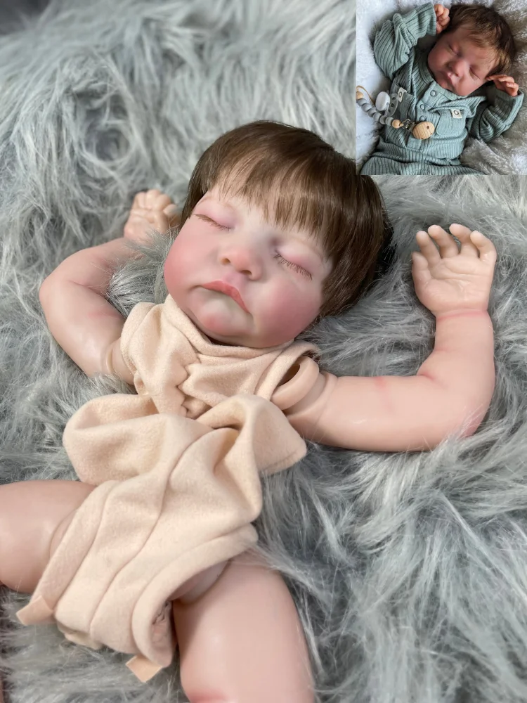 19 Inch Kit Reborn Levi Sleeping 3D Painted Skin Doll With Rooted Eyelashes and Hair Unassembled Reborn Baby Doll Parts Molds