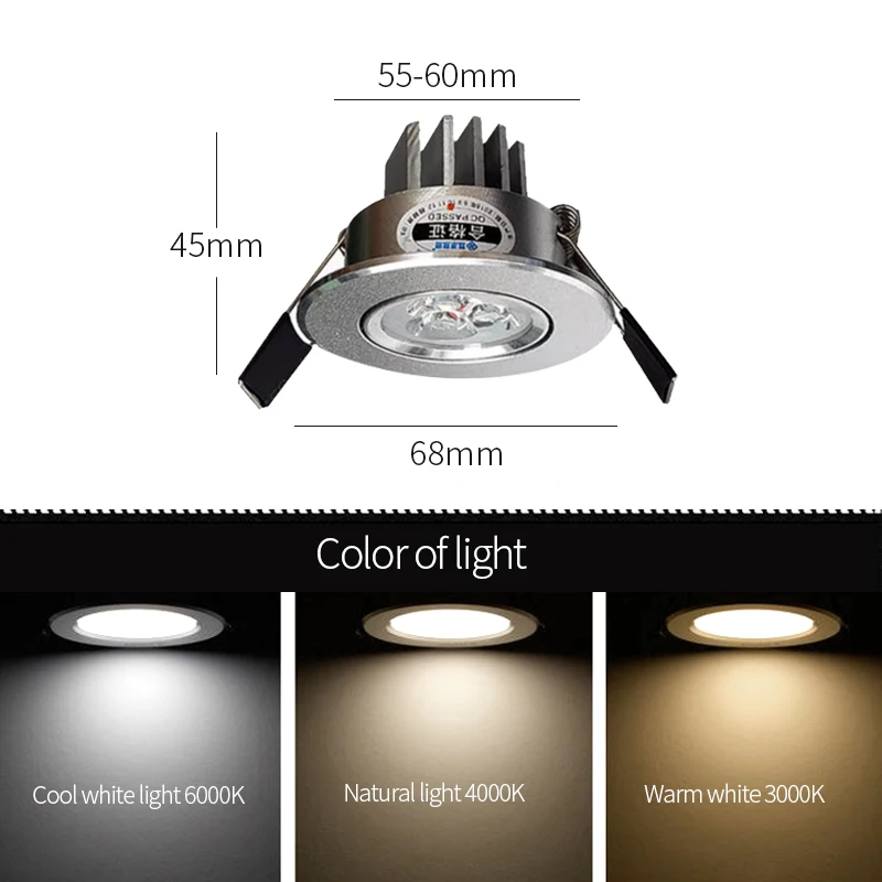 【55mm hole】recessed mini Spotlight 3w LED ceiling light 110 volt 220V indoor embedded small downlight with driver set