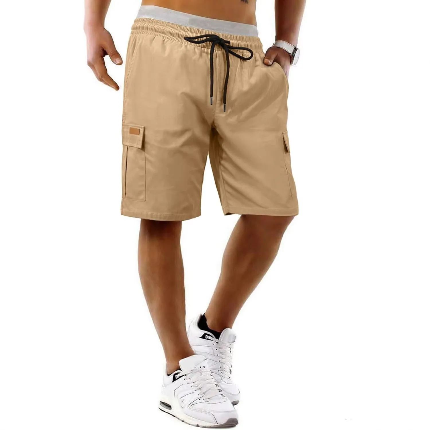 

Летние мужские шорты из полиэстера: быстросохнущие, прочные, для активного отдыха, повседневные, с множеством карманов, высокая талия, свободный крой, бермуды