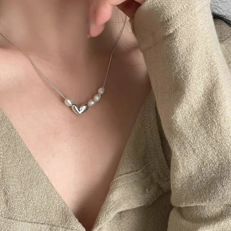 Silver color Necklace Pearls Heart Bean Love Irregular Geometric for Women Girl Aesthetic Jewelry Gift Dropshipping Wholesale