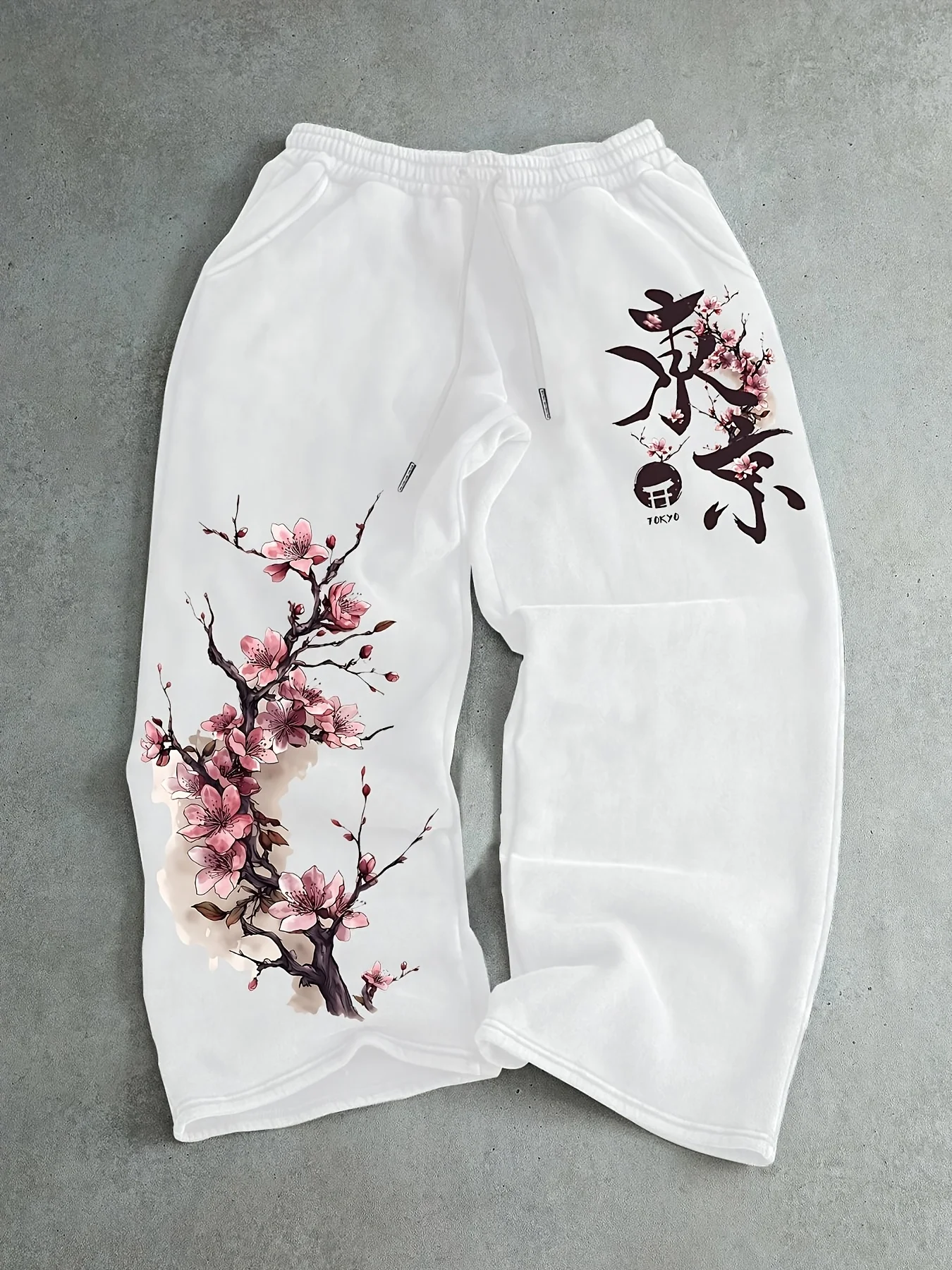 Men's jogging pants, cherry blossom&Tokyo pattern printed sweatpants, street hip-hop, elastic waistband, comfortable pants