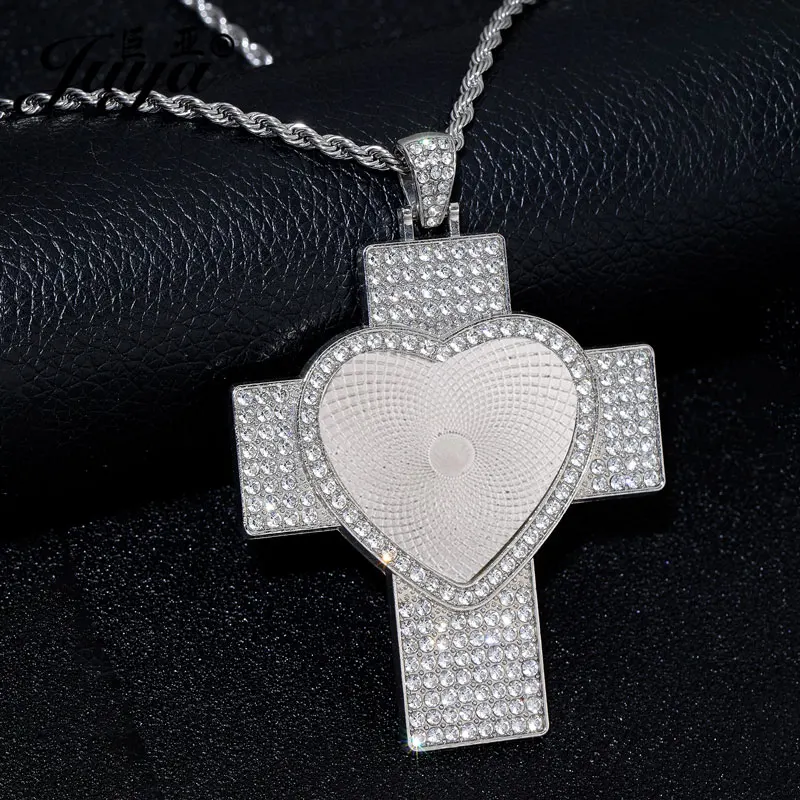 

Inner 30mm Heart Cross Pendant Base With 60cm Stainless Steel Chain Necklace Base For DIY Jewelry Making Supplies Accessories