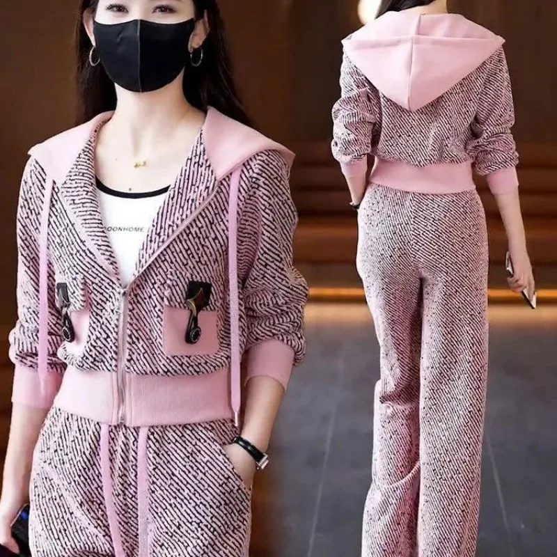 Casual sports suit for women 2025 autumn new age-reducing hooded cardigan jacket for women two-piece set