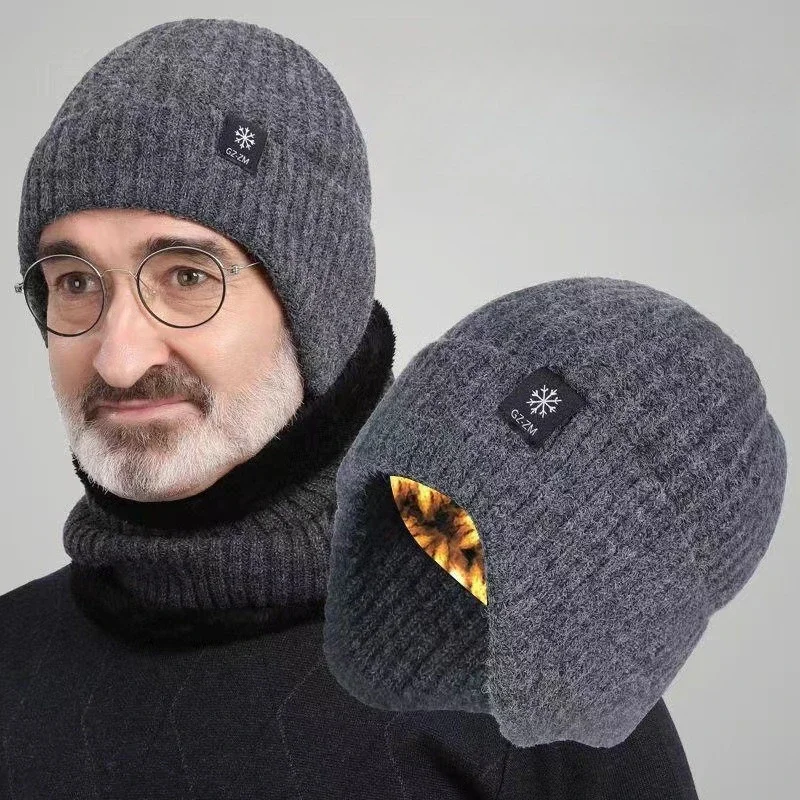 1pc Winter Keep Warm Woolen Cap for Men's One-piece Snowflake Ear Protection Outdoor Thickened Knitted Hats Beanie
