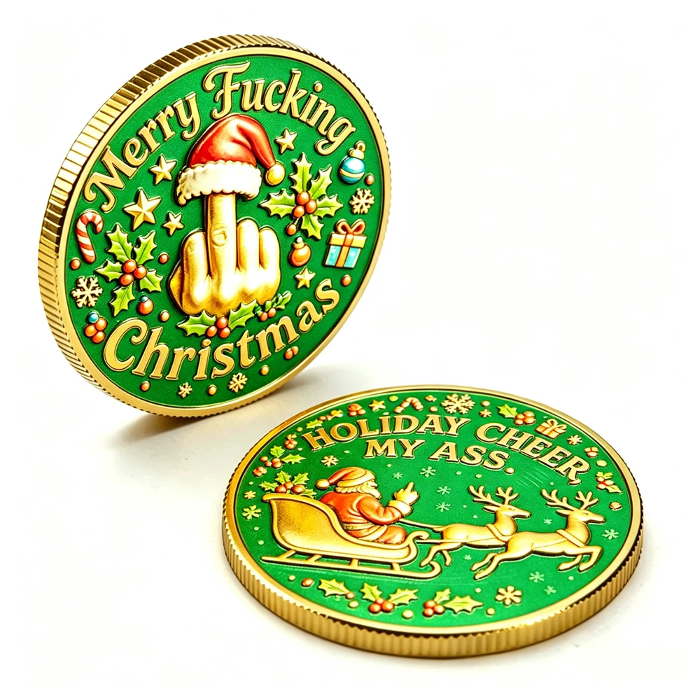 Funny Xmas Santa Middle Finger Enamel Medal Adult Humor Badge Holiday Prank Collectible Metal Decor Party Souvenir Gift