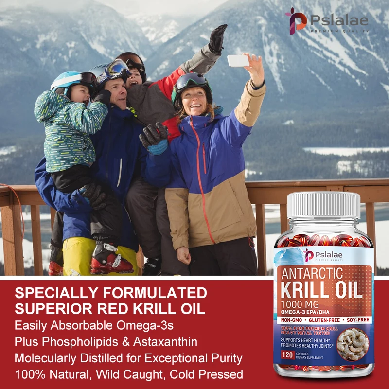 Antarctic Krill Oil Omega 3 Softgels 1000 Mg (Double Strength) Contains Phospholipids, Choline and Astaxanthin - Non-GMO