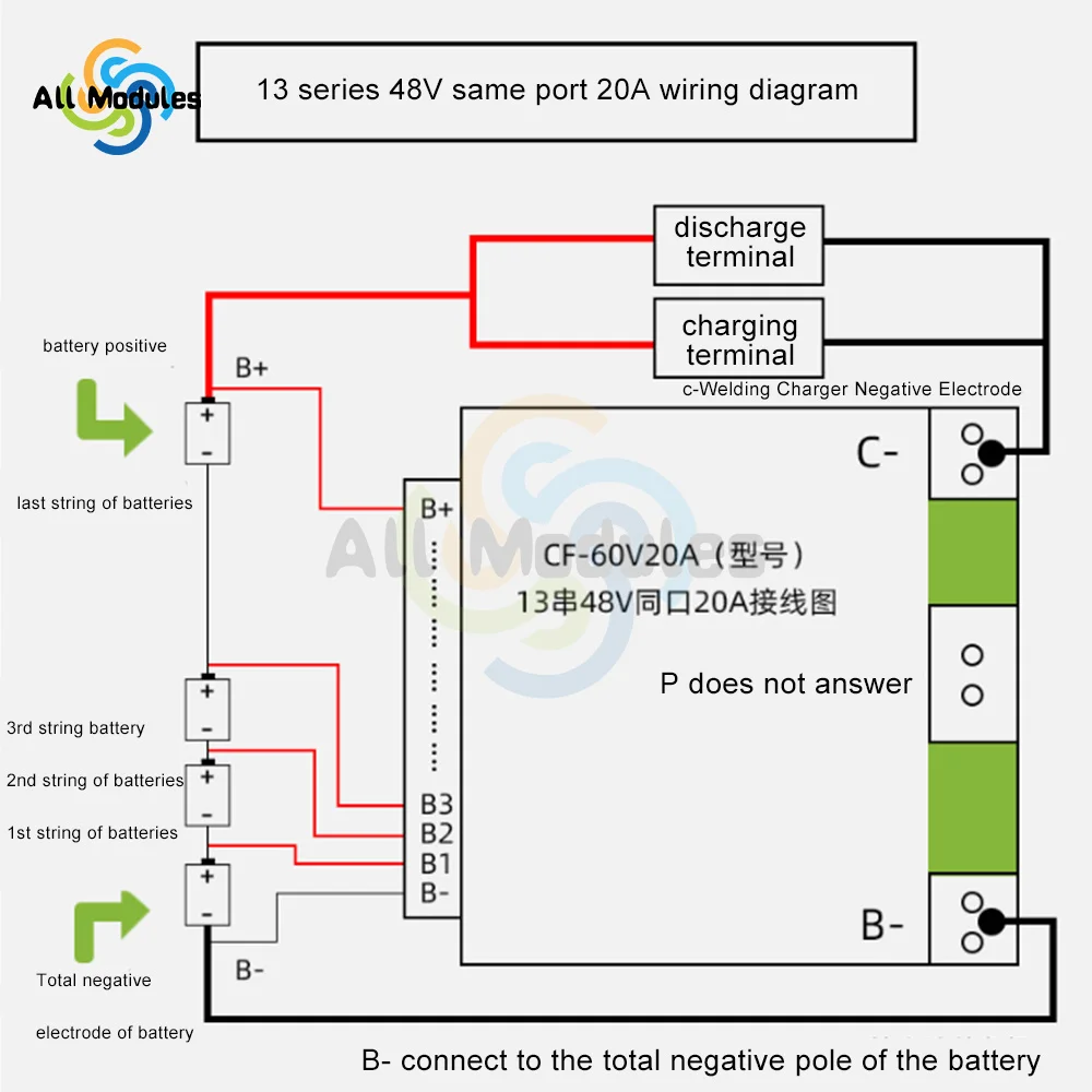 Balancer BMS 13S 20A 48V Li-ion Lithium 18650 Battery Pack Charge Board PCB Board Overcharge Protection For Escooter/E-bike