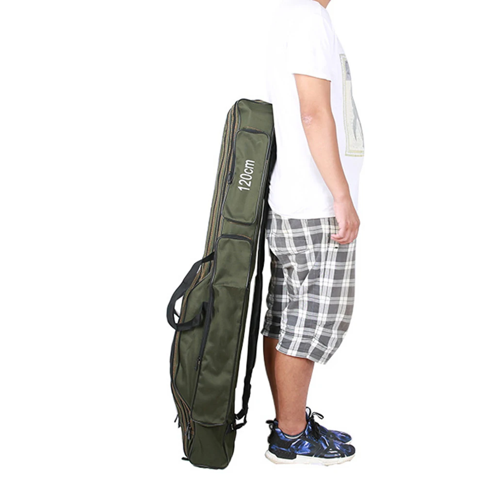 

Canvas Foldable Fishing Rod Case Double-Layer Army Green Fishing Rod Carrier Pole Reel Tools Travel Outdoor Tackle Gear Storage