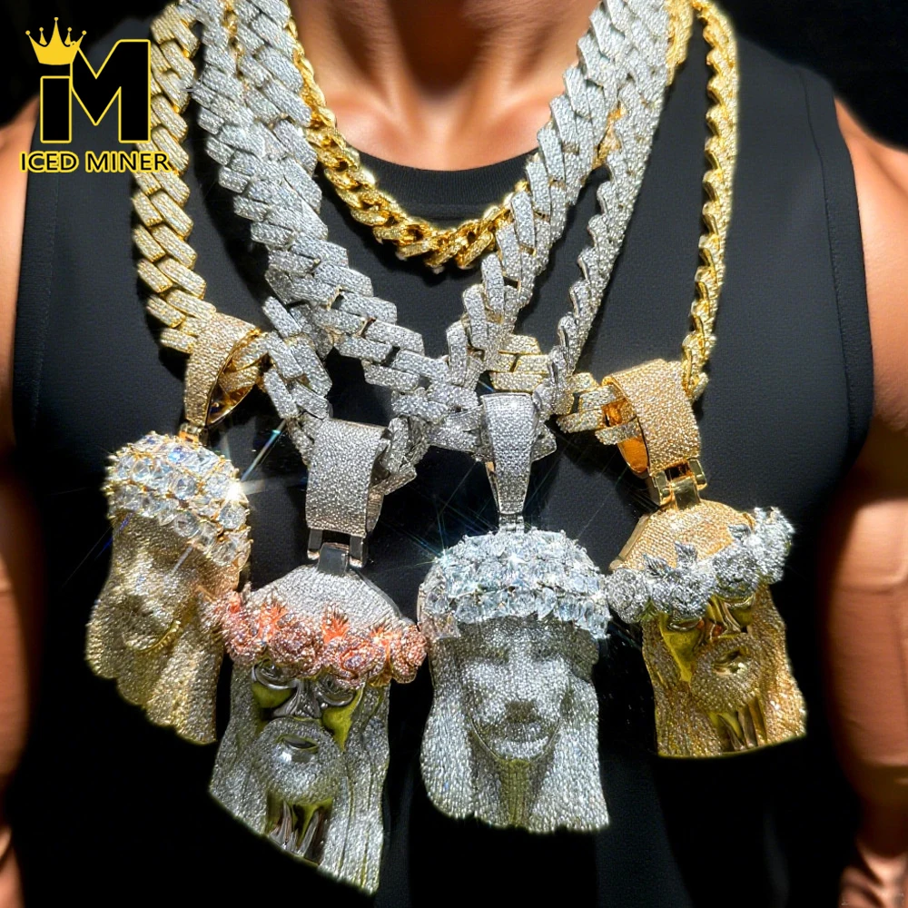 

Icedminer Jesus Double Colors Iced Out Cuban Link Chain Necklaces Set Men Women Bling Zircon Hip Hop Jewelry Free Shipping