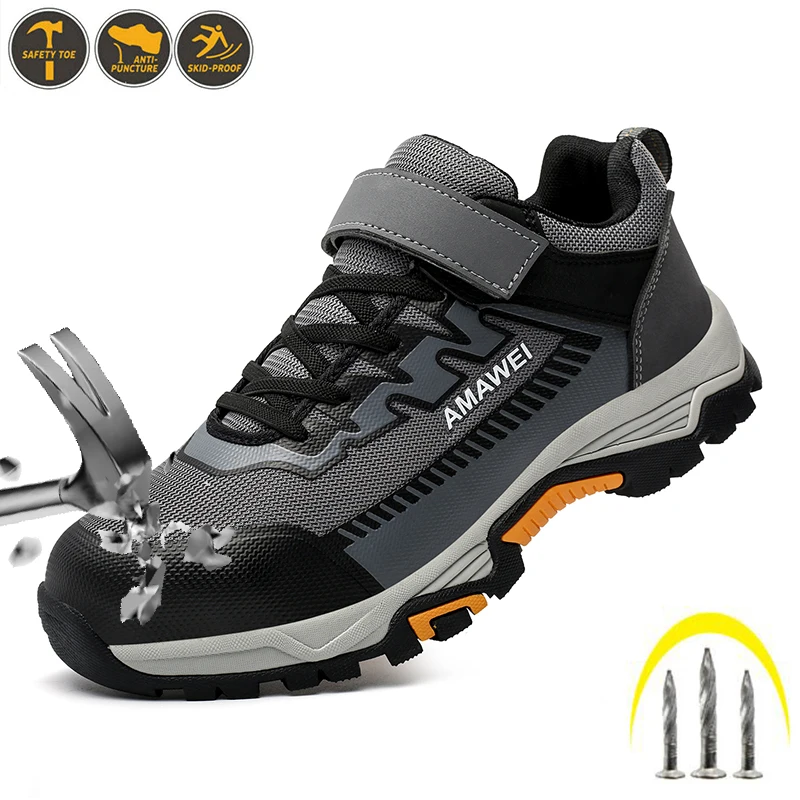 Men’s work shoes with steel toe cap, breathable and shock-resistant, lightweight, indestructible safety shoes