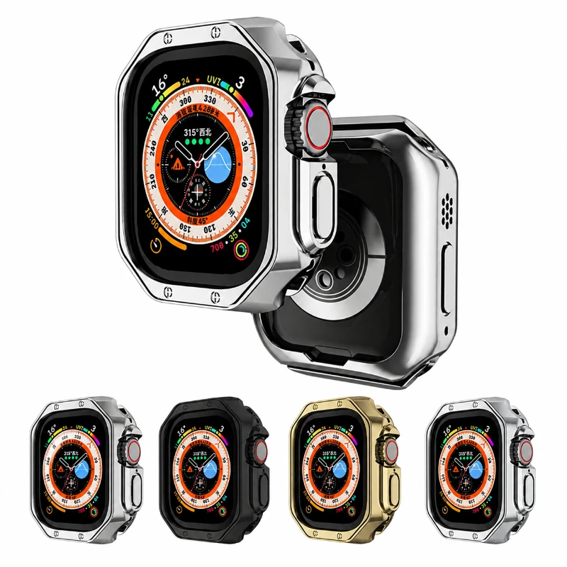 Metal Electroplated Watch Case for Apple Watch Ultra 49mm 38 40 41 42 44 45mm Protective Cover for iWatch Series SE 9 8 7 6 5 4