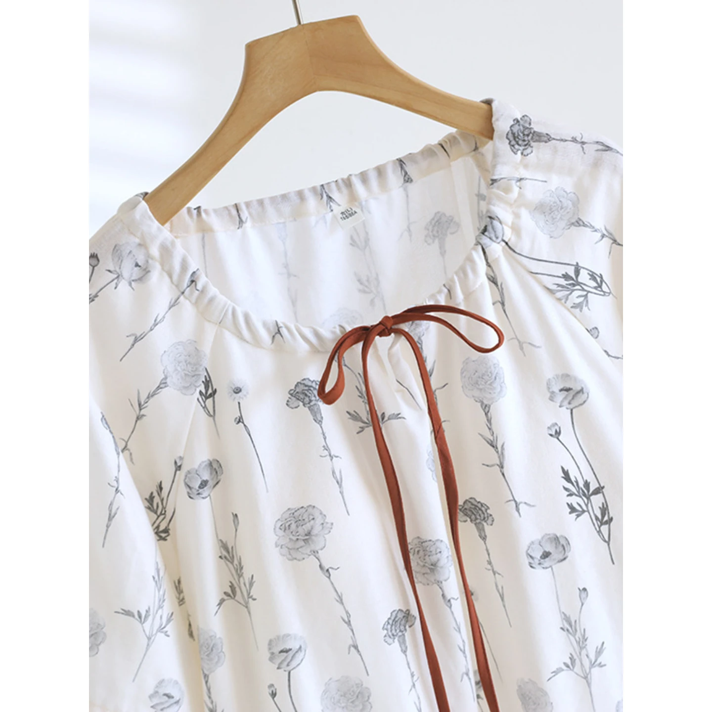 1-Piece Women‘s Nightgown, Casual Pullover Sleep Dress, Cotton Gauze with Built-in Bra, Short Sleeve & Midi Length Relaxed Fit, - view 3