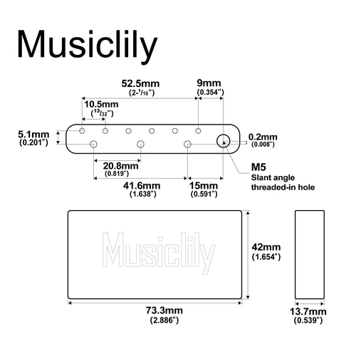 Imagen 2 del producto Musiclily Ultra 52,5 mm Latón macizo completo/acero Bloque trémolo MIM estándar de 42 mm para Fender ST de México y China Squier Classic