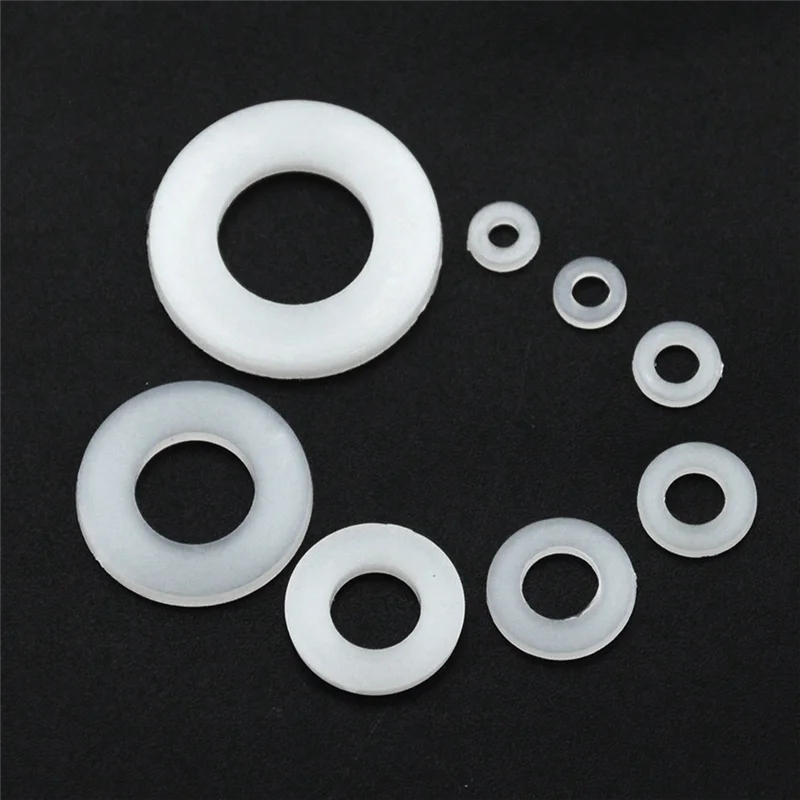 500 buah Set Gasket Washer datar nilon putih M2 M2 M2, 5 Fastener M6 M8 M10 segel plastik cincin O berbagai Kit pengencang