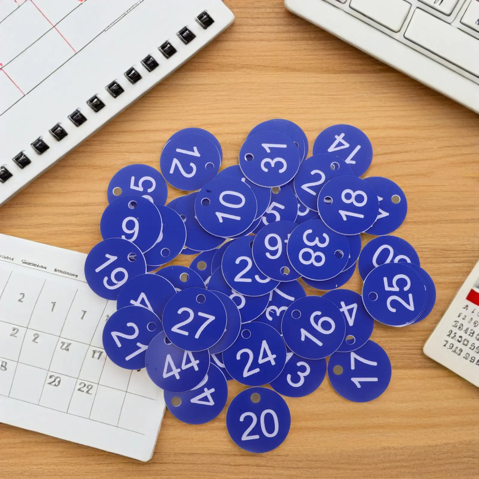 

50Pcs Waterproof Plastic Number Tags Round Identification Discs Engraved Numbers Bright Colors Secure Hanging for Keychain