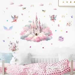 Cartoon Elf Wall Sticker Rainbow Cloud Fairy Tale Princess Castle Wallpaper Girl Princess Bedroom Art Decoration Sticker