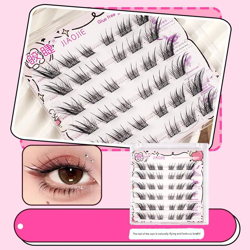 Cílios postiços estilo raposa natural com tiras autoadesivas para auto enxertia e maquiagem delicada dos olhos