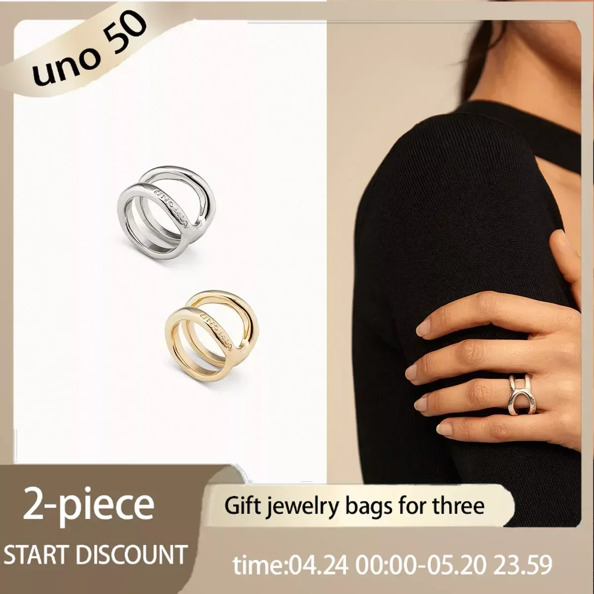 2024 Classic UNO DE 50 Fashion double-deck  Popular 925 Silver Ring for Women Jewelry