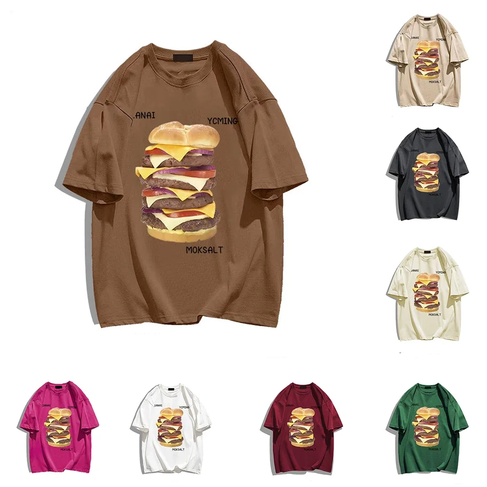 Women's New Fashion Casual Spring Street Retro American Burger Cotton Round Neck Short Sleeve T-shirt Ins Trend Hot Sale T-Shirt