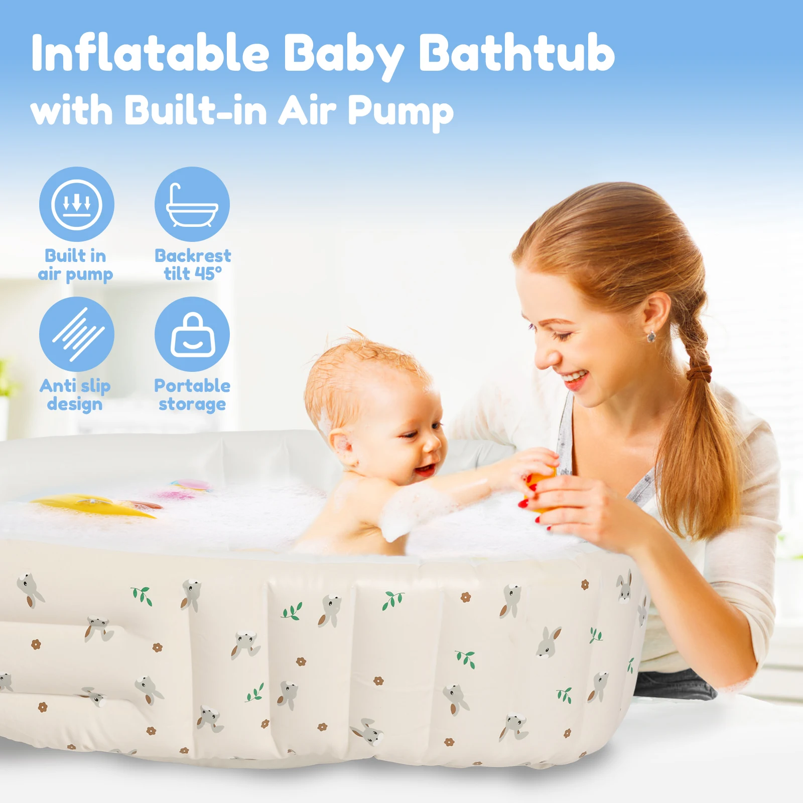 حوض استحمام للأطفال قابل للنفخ حوض استحمام بلاستيكي قابل للطي مع مضخة هواء مدمجة متعددة الاستخدامات ومضادة للانزلاق حوض استحمام للأطفال قابل للنفخ للمنزل #2