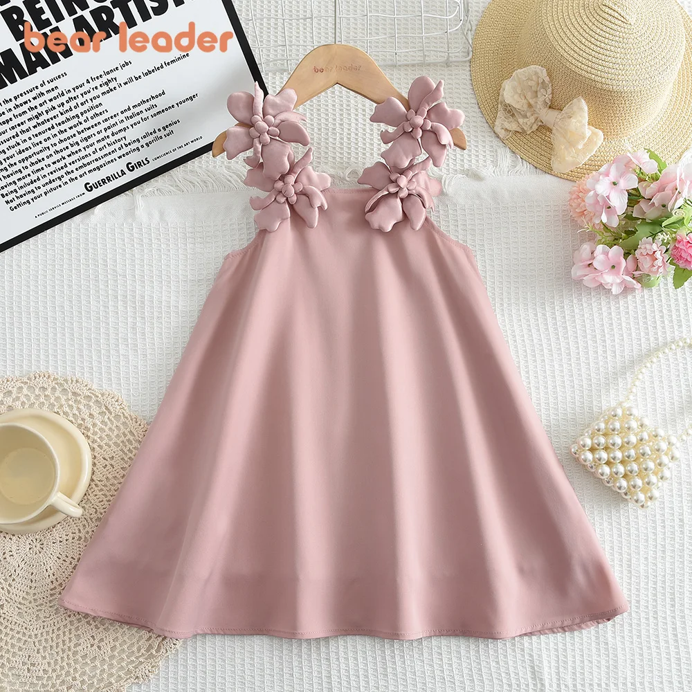 Bear Leader Korean Version Fashion 3D Flower Sleeveless White Princess Dress Various Colors Sweet Suspender Girls Party Dresses