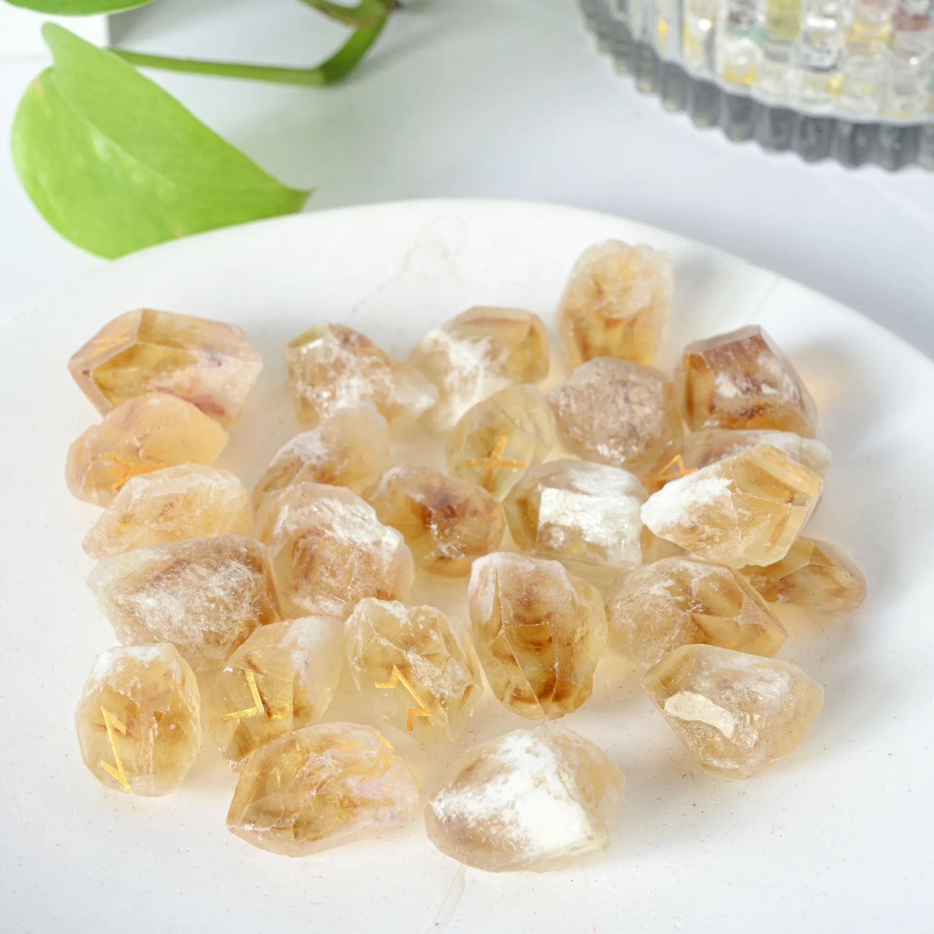 Natural Crystal Letter Rune Pattern Semi-gemstone Crystal Handicraft