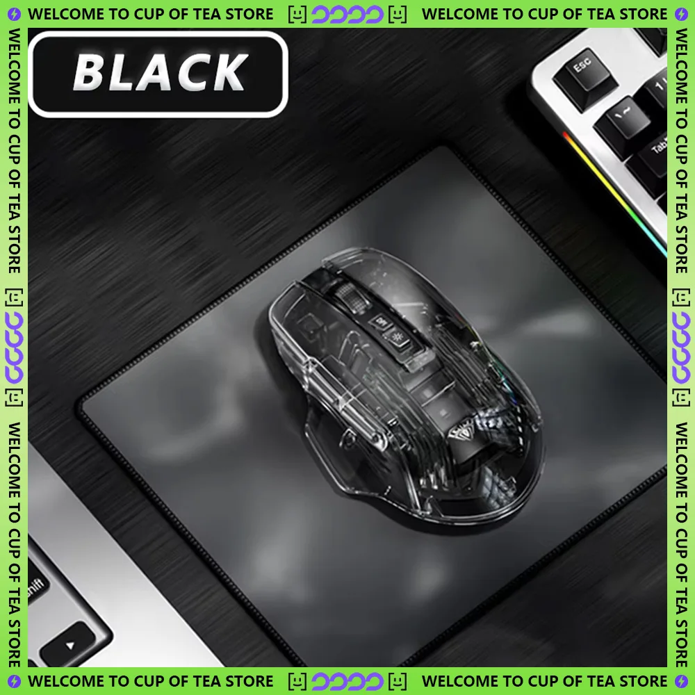 Aula SC518 Transparent RGB Backlit Gaming Mouse Lightweight Adjustable DPI Wireless Bluetooth Dual-Mode Design Custom PC Esports