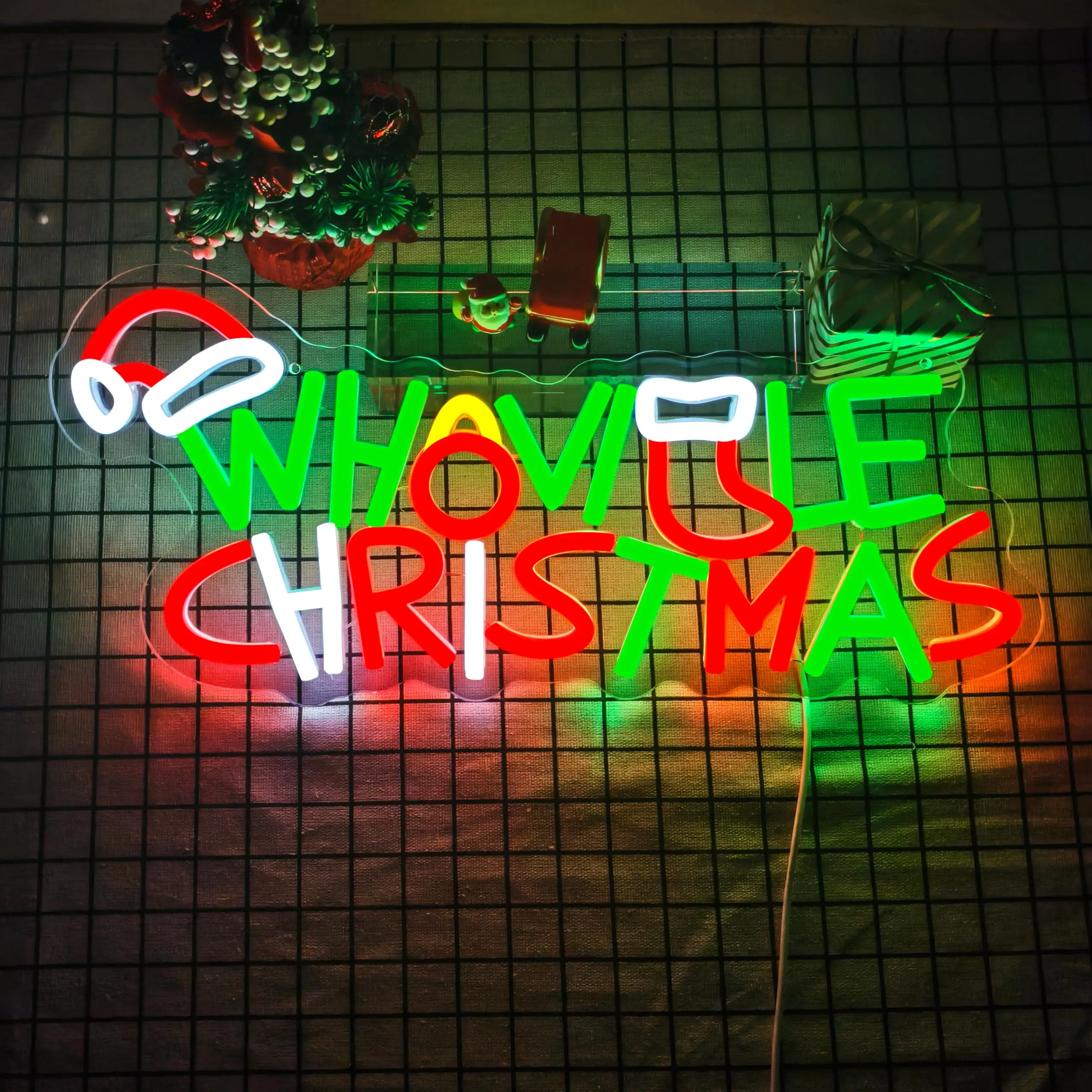 Merry Christmas Neon Sign with Dimmable Switch Christmas hat Light Up for Wall Decor Xmas Party Bedroom Window Holiday Gift
