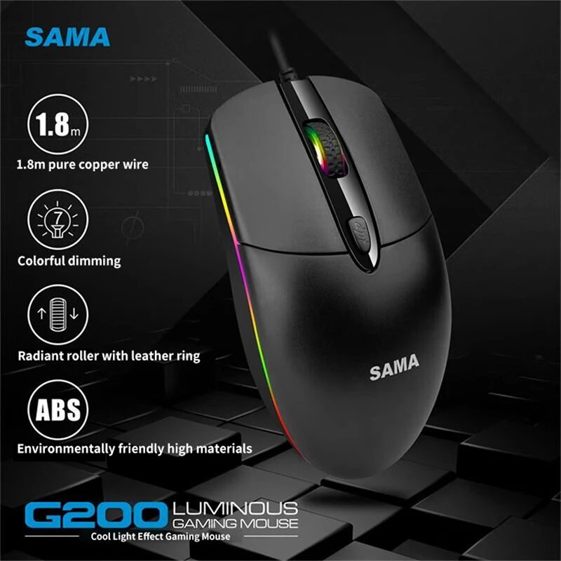mouse-para-jogos-sama-g200-preto-luz-de-fundo-rgb-80-milhoes-de-cliques-design-ergonomico-para-escritorio-jogos