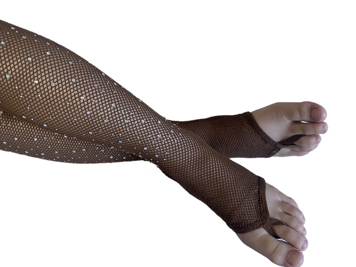 Women Professional Fishnet Rhinstone Tights Ballroom&Latin Dance Hard Yarn Elastic Latin Stockings Pantyhose Open Toes