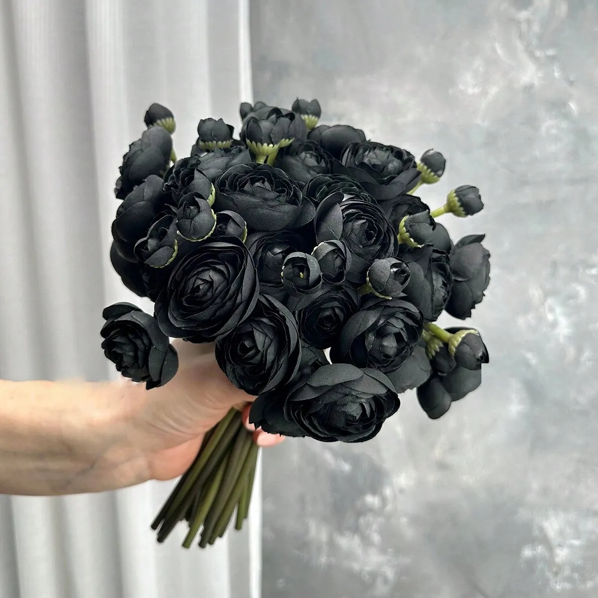 Mini Ranunculus negro, flor de seda Artificial, relleno de flores para boda a granel, arreglos de centros de mesa, decoraciones para despedida de soltera