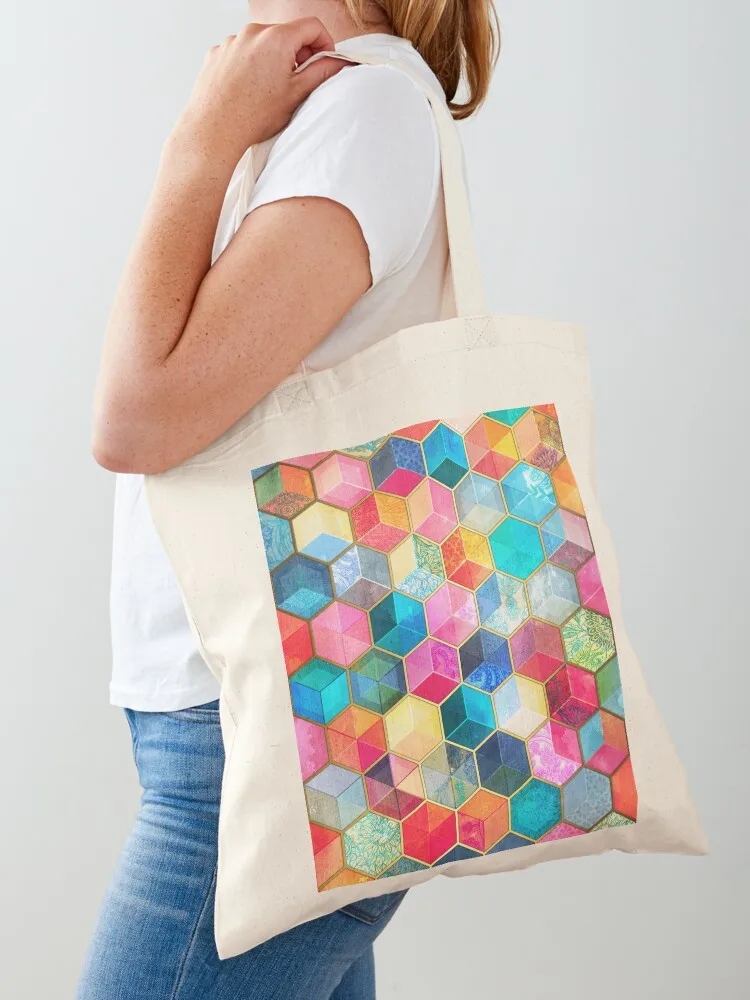

Crystal Bohemian Honeycomb Cubes - colorful hexagon pattern Tote Bag handbag canvas tote bag Canvas bag for women