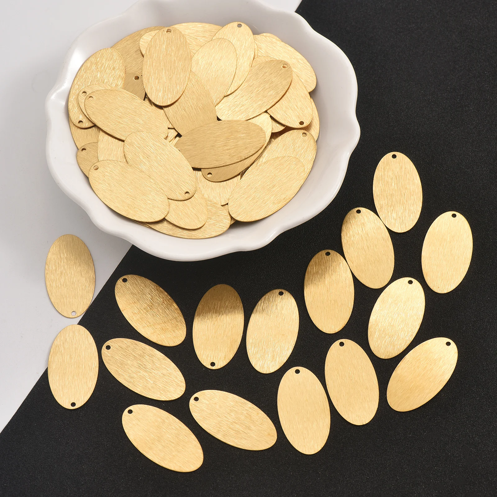 20pcs original brass brushed geometric single hole elliptical pieces for DIY fashion necklaces and earrings
