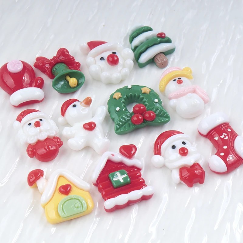 12/120pcs Flatback Resin Christmas Trees Snowman Santa Claus Cabochon DIY Craft Scrapbooking Dollhouse Decoration Accessories